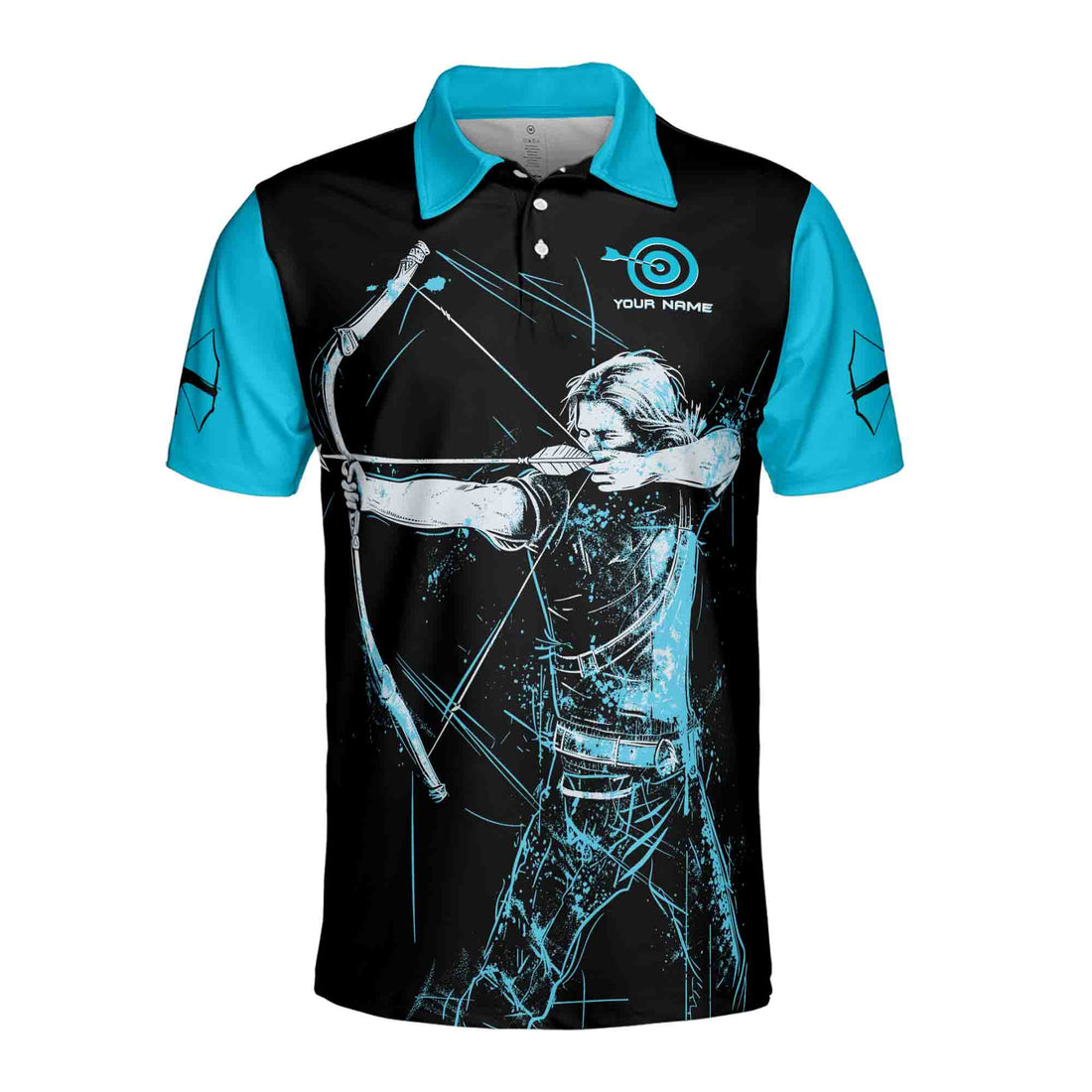Custom Name Team Name Blue Archery Pattern Men's Polo Shirt S-5XL