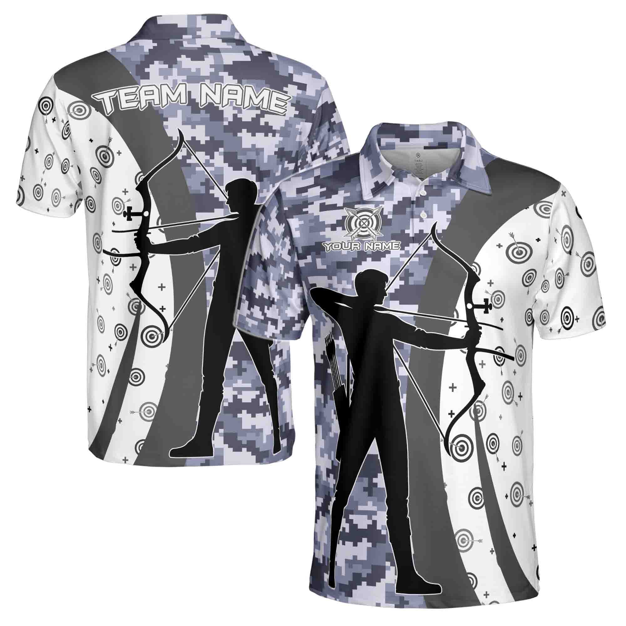 Custom Name Team Name Target Archery Camo Pattern Men's Polo Shirt S-5XL