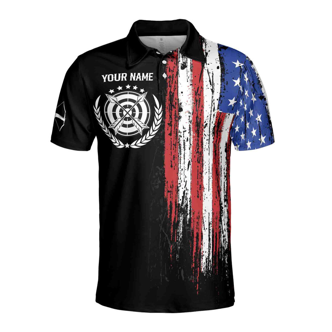 Custom Name Team Name Vintage American Flag Archery Men's Polo Shirt S-5XL