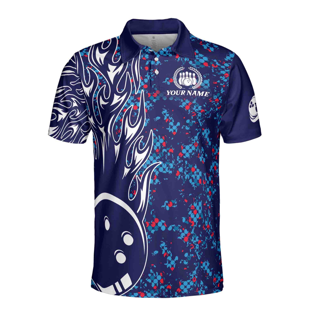 Custom Name Team Name Colorful Bowling Ball Men's Polo Shirt S-5XL