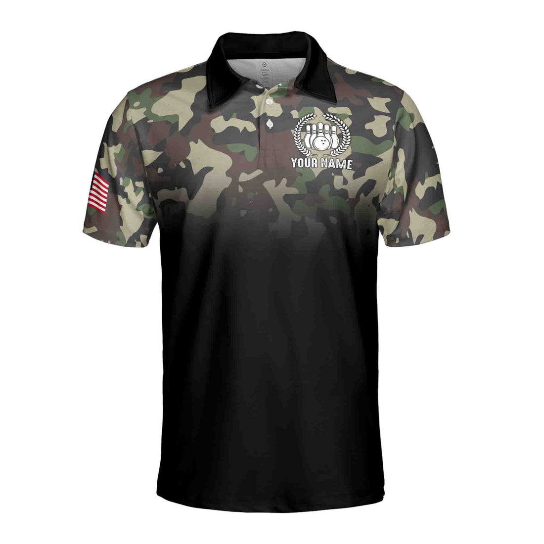 Custom Name Team Name Bowling Ball American Flag Army Men's Polo Shirt S-5XL