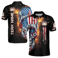 Custom Name Team Name Flame Skull American Flag Bowling Men's Polo Shirt S-5XL