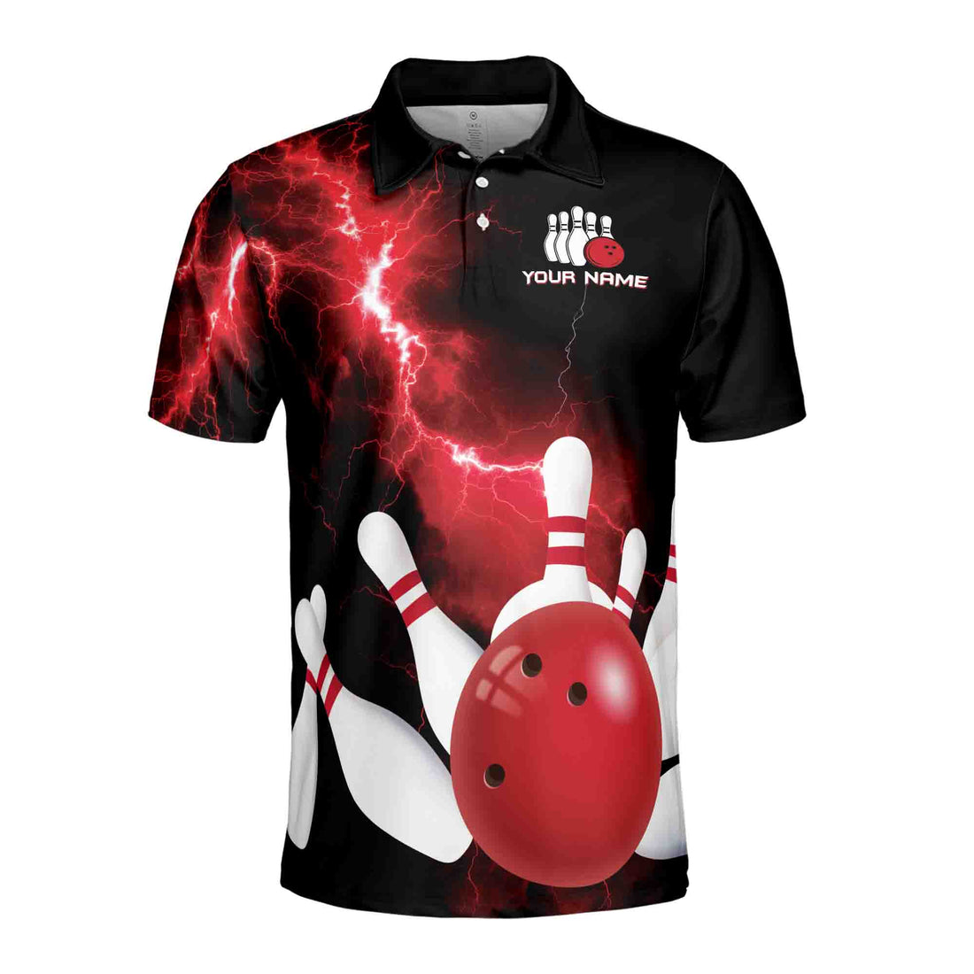 Custom Name Team Name Splash Lightning Bowling Ball Men's Polo Shirt S-5XL