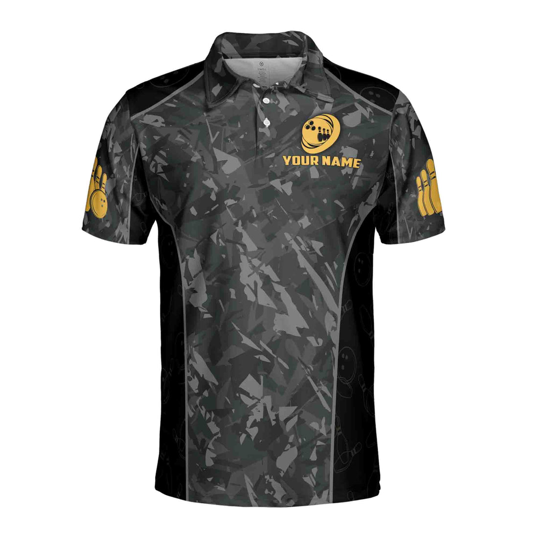 Custom Name Team Name Gold Bowling Ball In Dark Men's Polo Shirt S-5XL