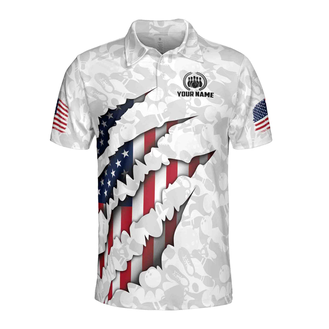 Custom Name Team Name American Flag Bowling Men's Polo Shirt S-5XL
