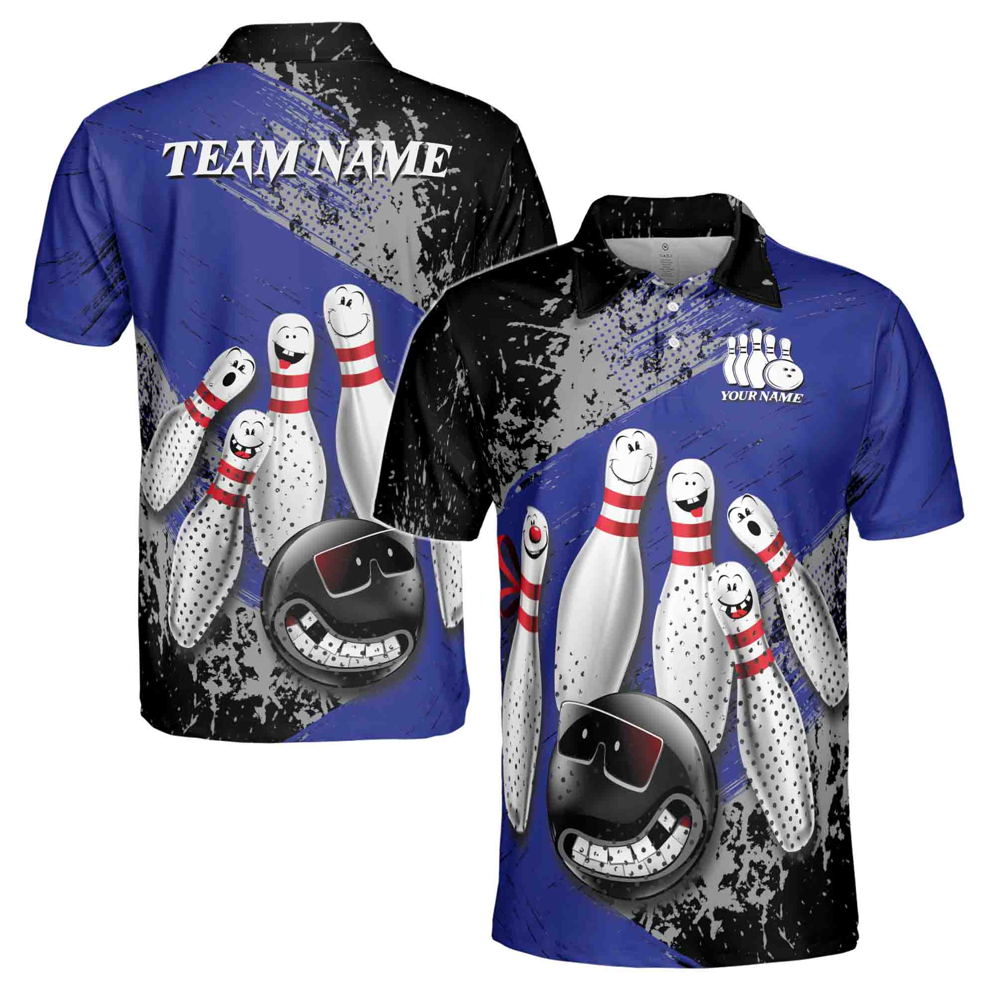 Custom Name Team Name Funny Bowling Ball Men's Polo Shirt S-5XL