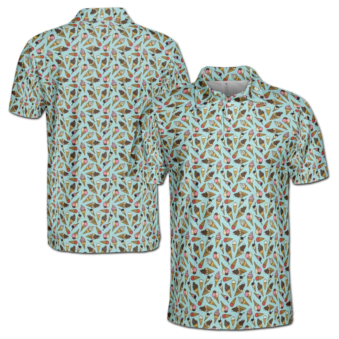 Funny Blue Tiny Ice Cream Golf Doodle Men's Polo Shirt S-5XL