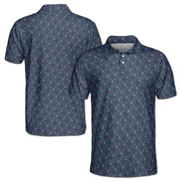 Funny Dark Tiny Anchor Doodle Golf Print Men's Polo Shirt S-5XL
