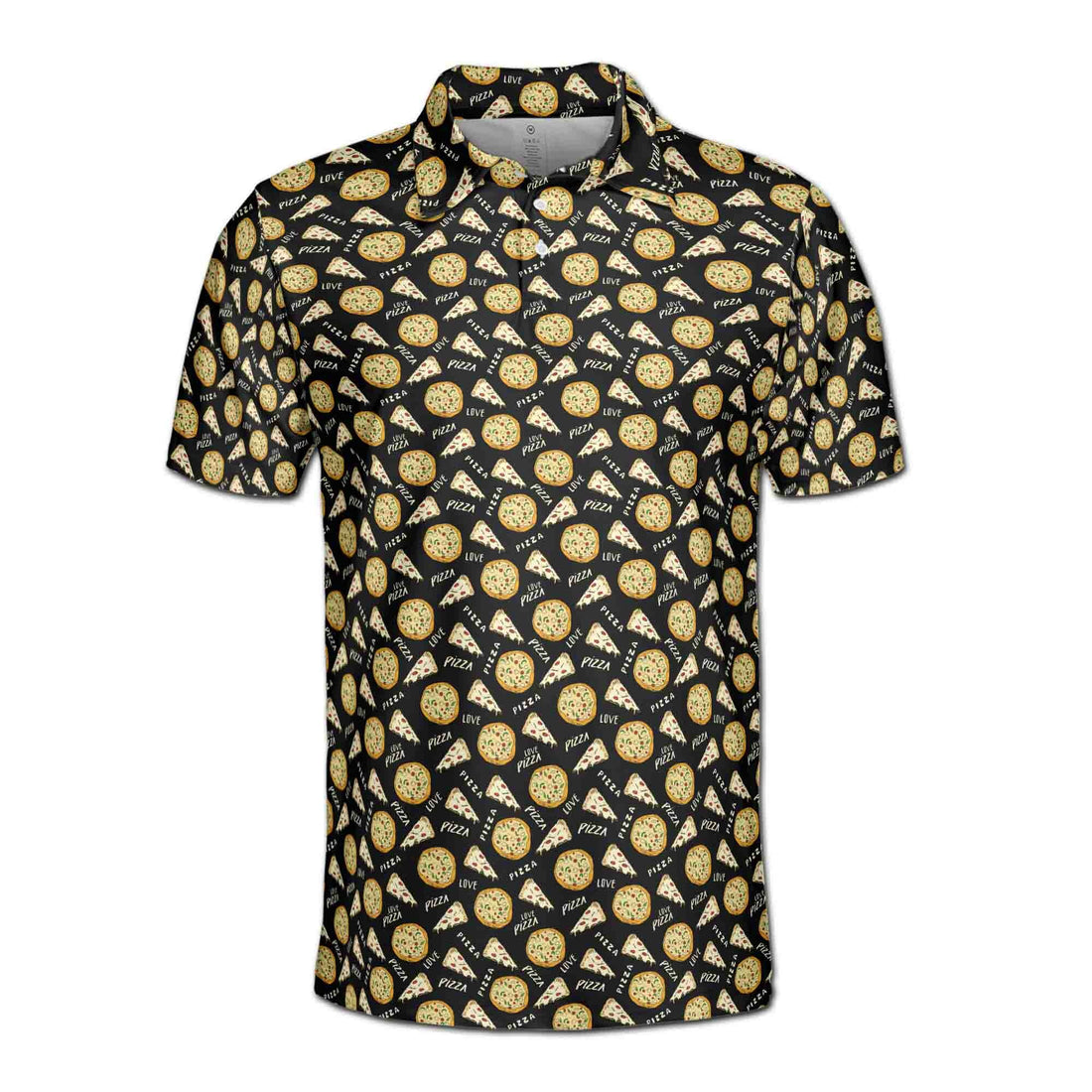 Funny Black Homemade Pizza Food Lover Doodle Golf Men's Polo Shirt S-5XL