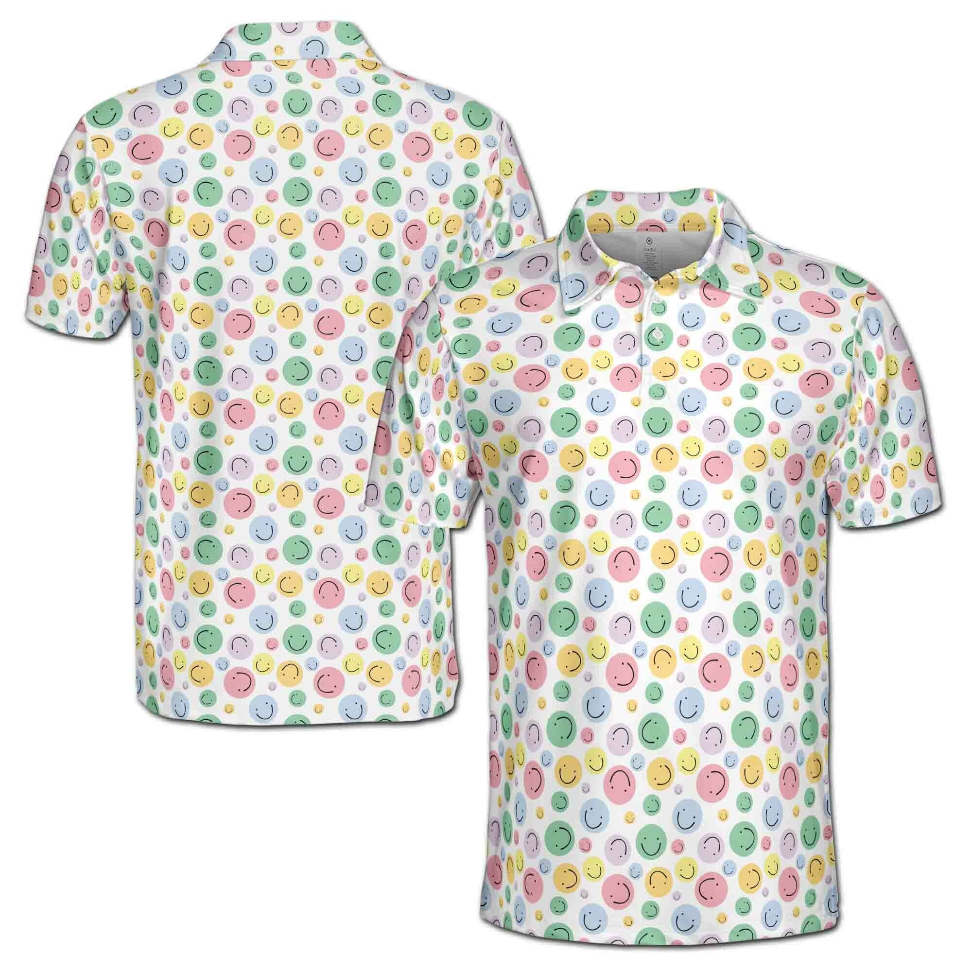 Funny Colorful Smiley Face Doodle Golf Men's Polo Shirt S-5XL