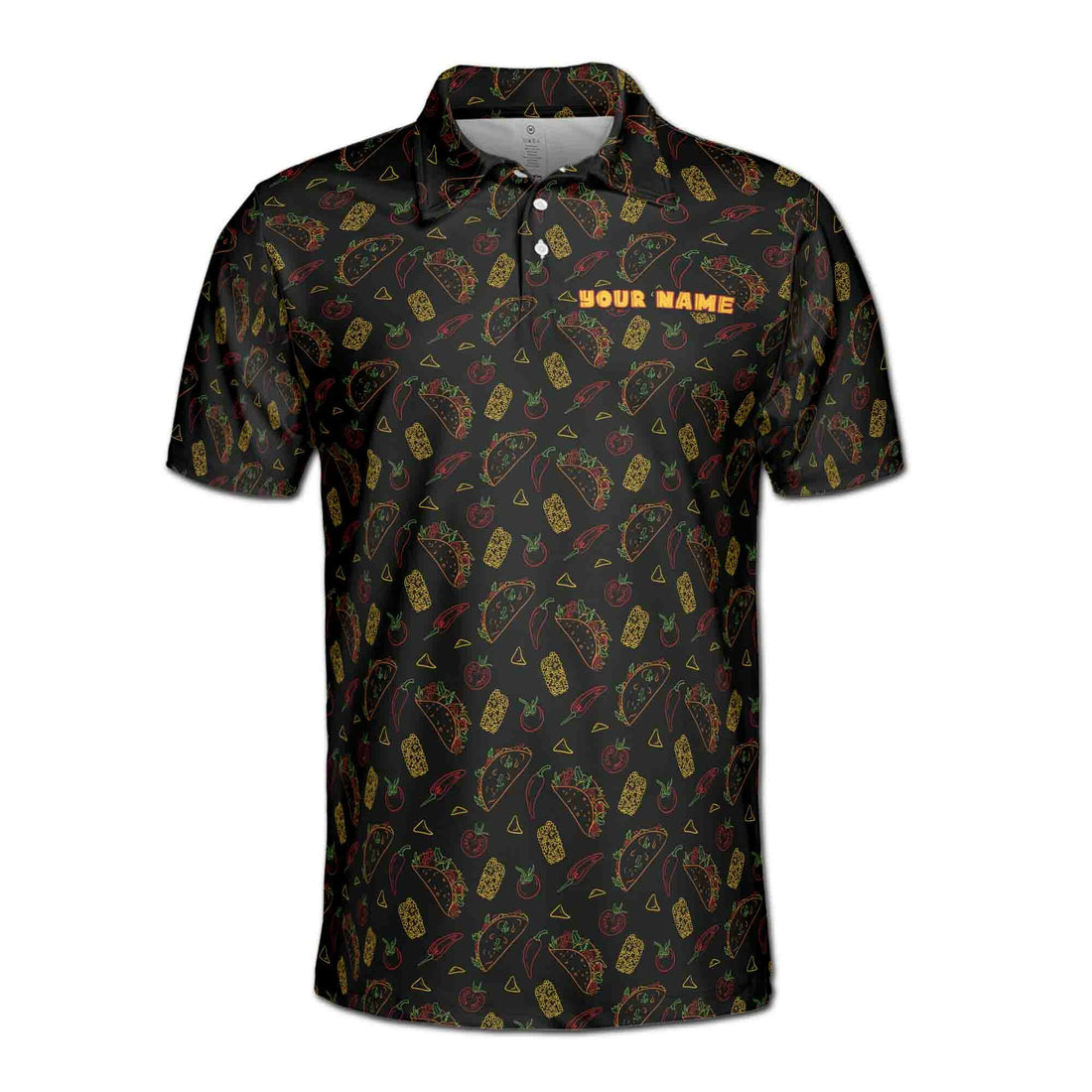 Custom Funny Black Tiny Tacos Sketch Tequila Doodle Golf Men's Polo Shirt S-5XL