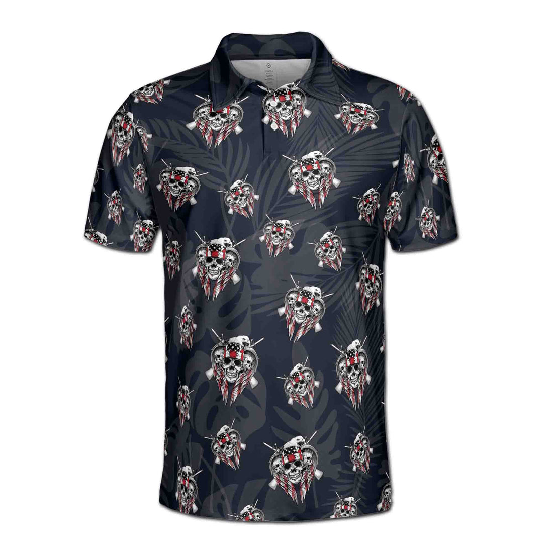 Funny American Flag Skull 4th of July Independence Day Men's Polo Shirt S-5XL