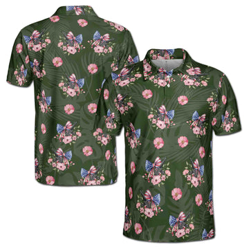 American Bowtie Tropical 4th of July Independence Day Men's Polo Shirt S-5XL