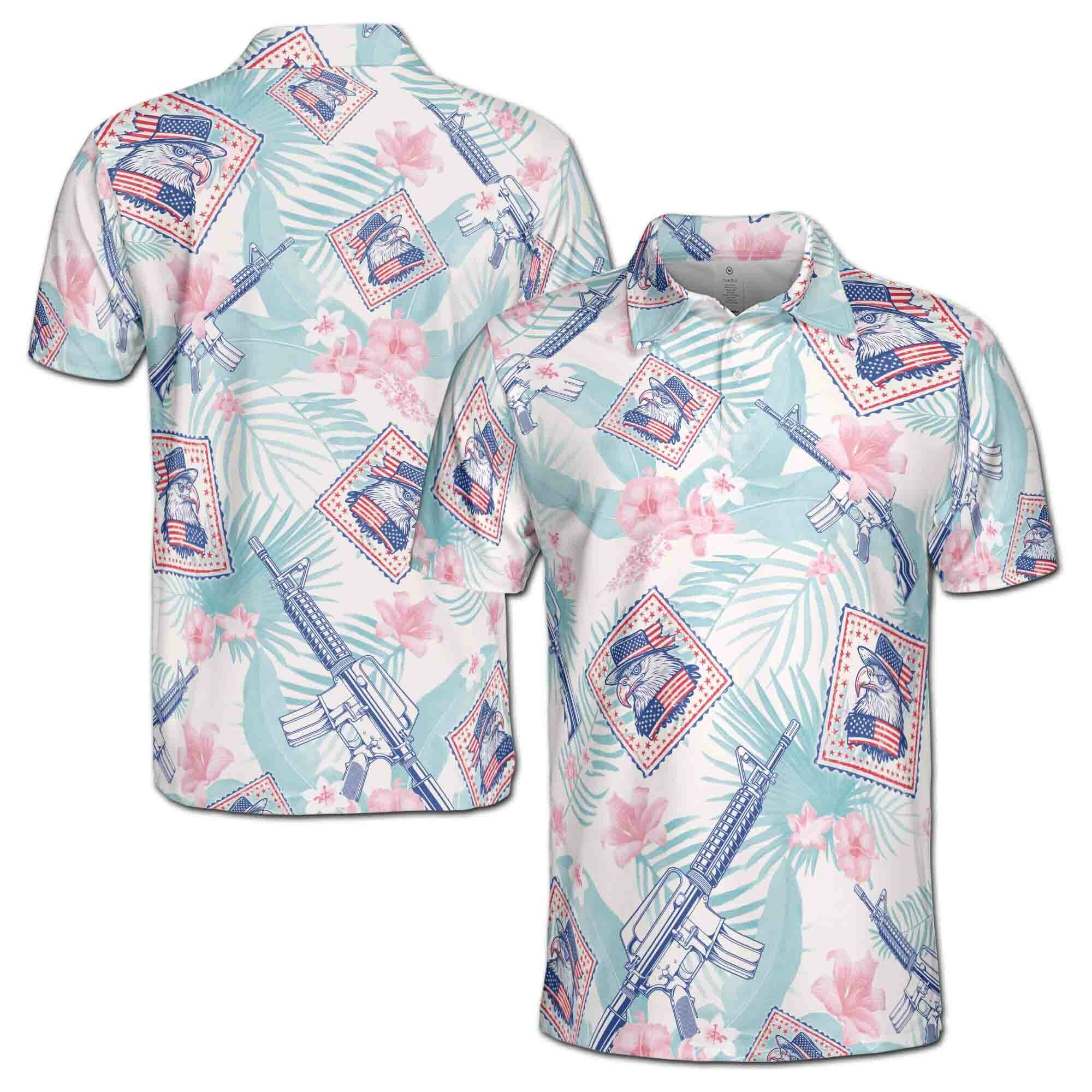 Funny Floral American Day USA Flag Eagle Patriotic 4th Of July Men's Polo Shirt S-5XL