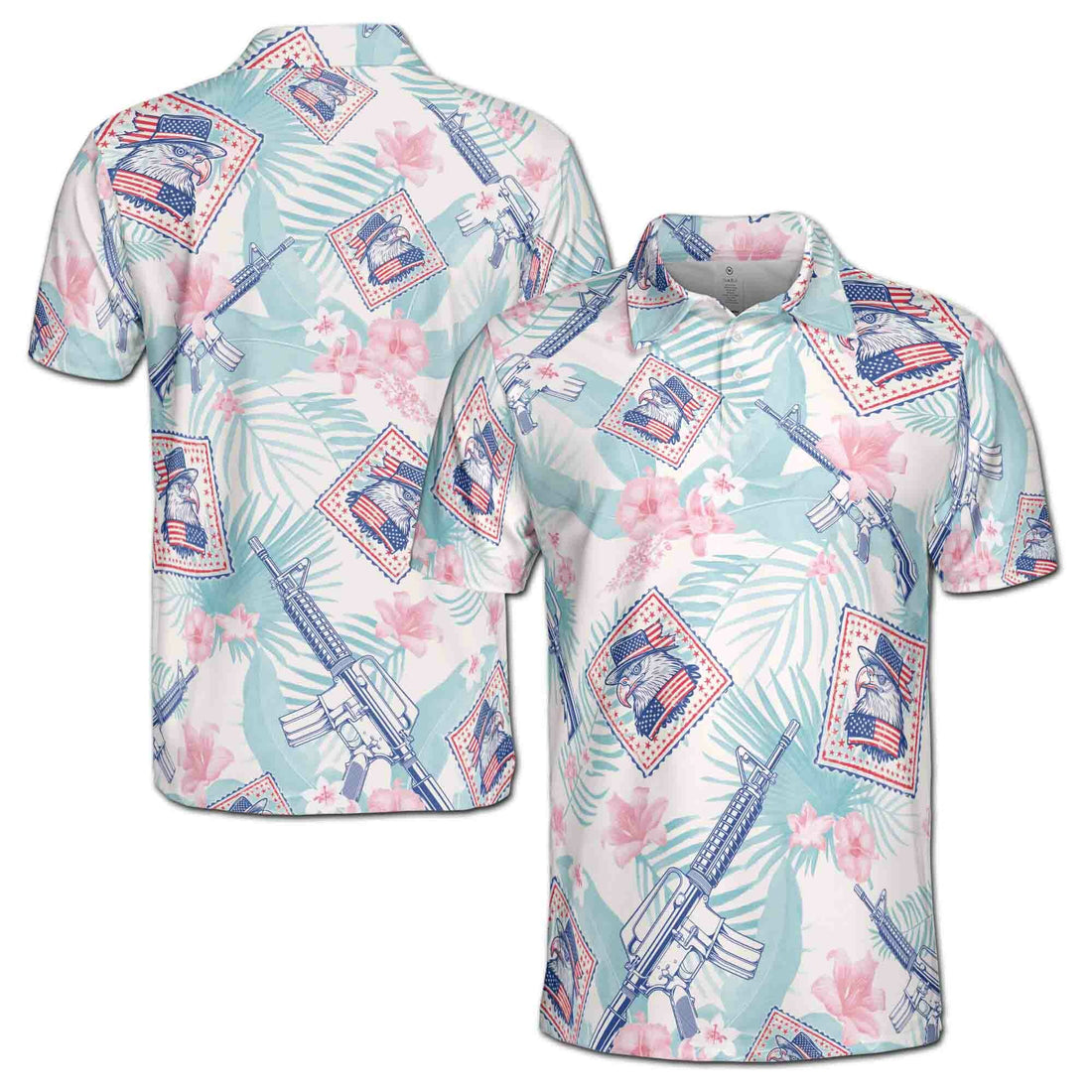 Funny Floral American Day USA Flag Eagle Patriotic 4th Of July Men's Polo Shirt S-5XL
