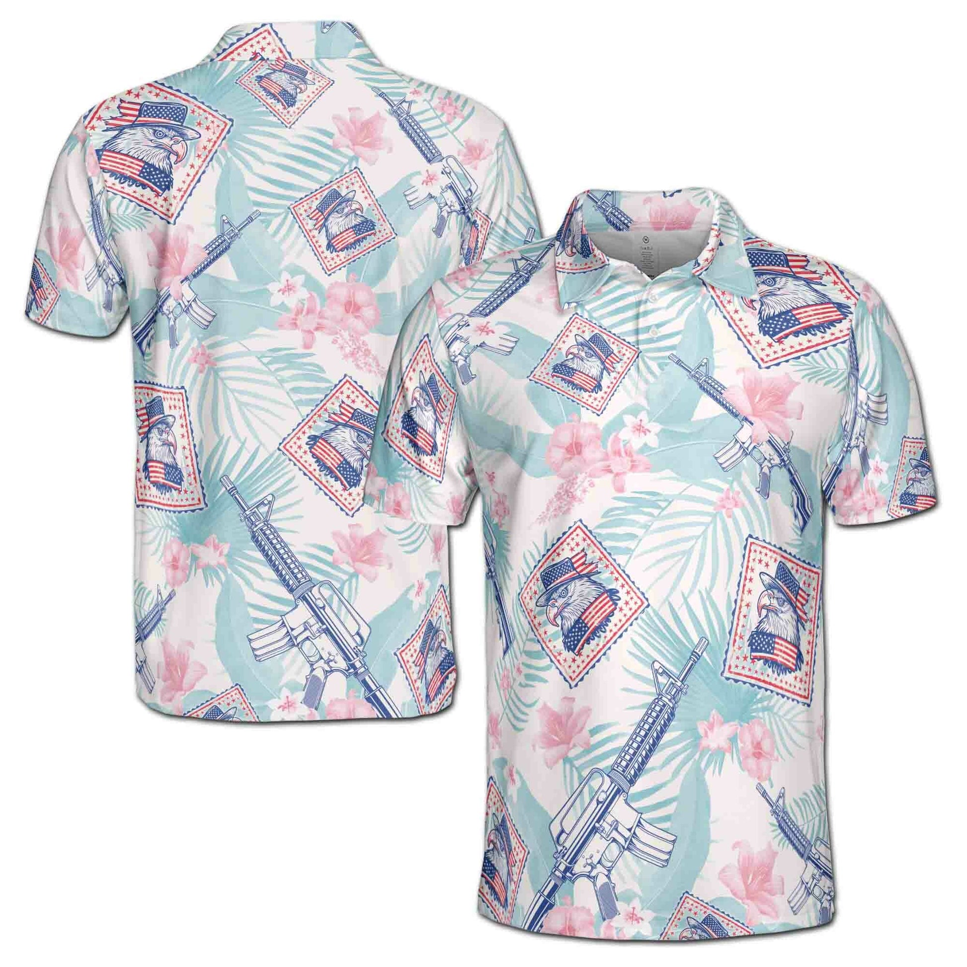 Funny Floral American Day USA Flag Eagle Patriotic 4th Of July Men's Polo Shirt S-5XL