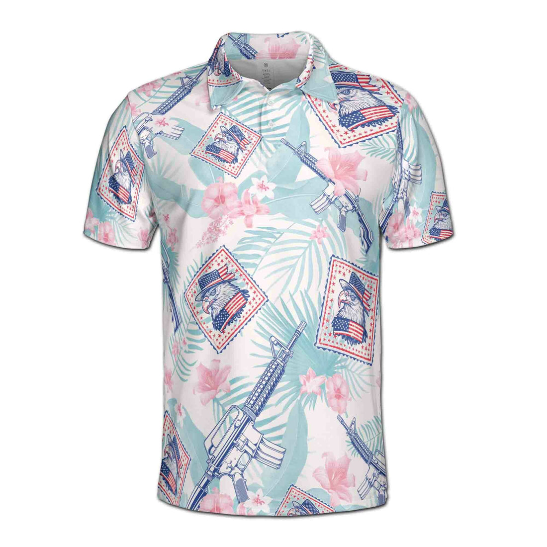 Funny Floral American Day USA Flag Eagle Patriotic 4th Of July Men's Polo Shirt S-5XL