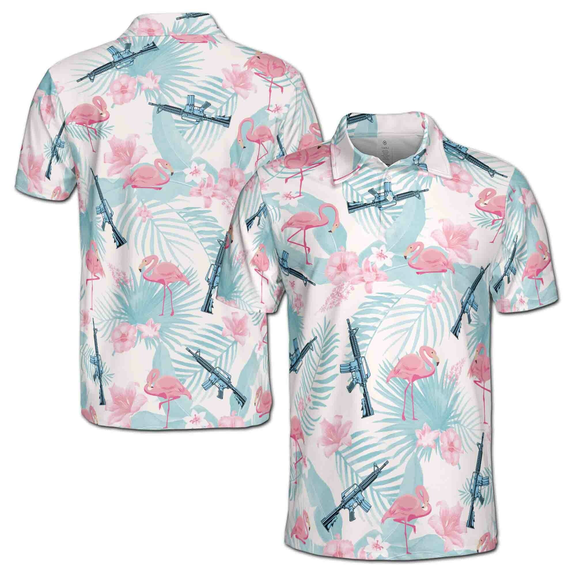 Funny Pink Flamingo Gun Tropical Jungle Men's Polo Shirt k1 S-5XL