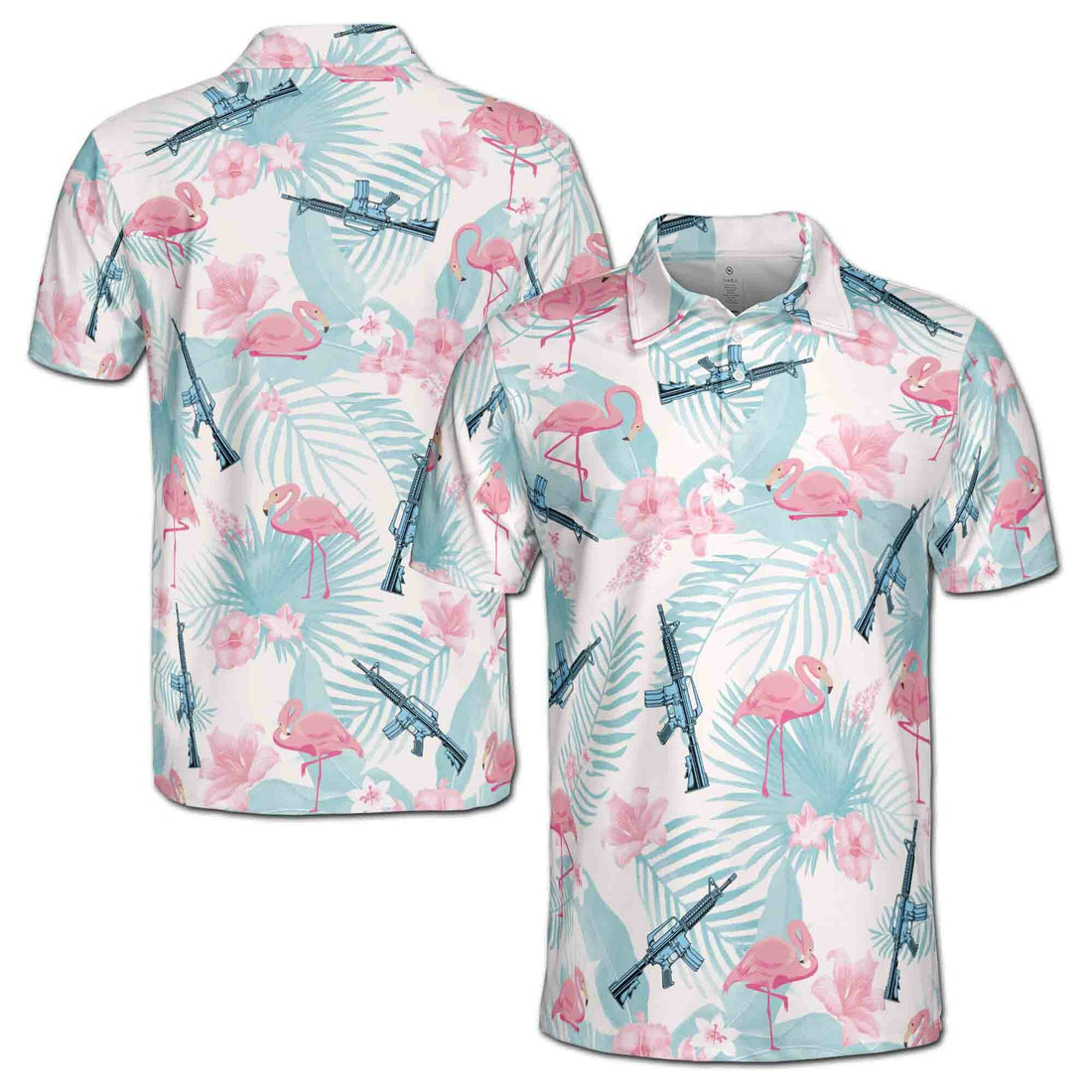 Funny Pink Flamingo Gun Tropical Jungle Men's Polo Shirt k1 S-5XL
