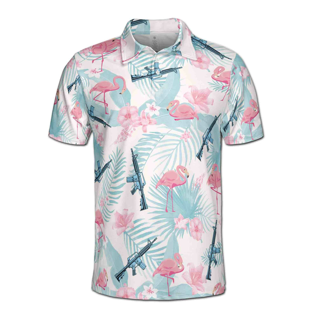 Funny Pink Flamingo Gun Tropical Jungle Men's Polo Shirt k1 S-5XL