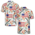 Retro Patriotic American Flag Gun Military Flower Golf Men's Polo Shirt S-5XL