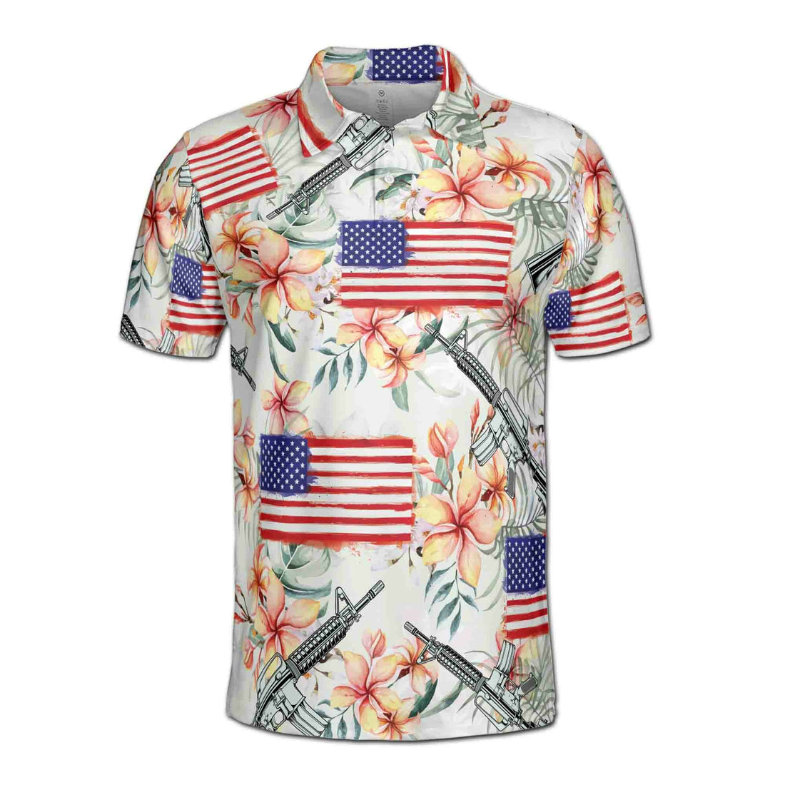Retro Patriotic American Flag Gun Military Flower Golf Men's Polo Shirt S-5XL