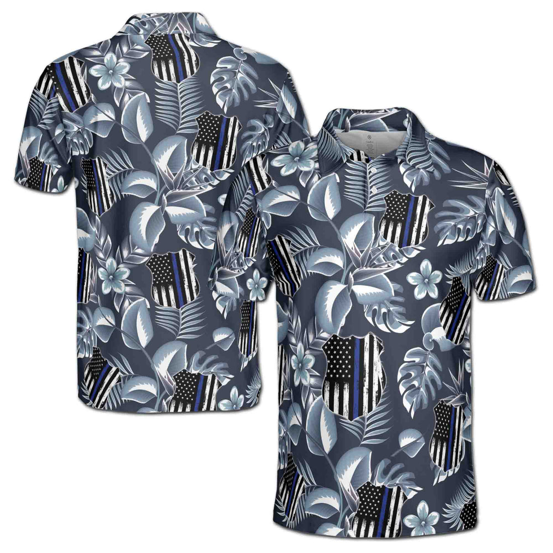 Thin Blue Line Tropical Pattern 4th of July Independence Day Men's Polo Shirt S-5XL