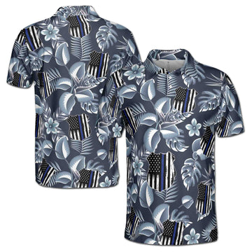 Thin Blue Line Tropical Pattern 4th of July Independence Day Men's Polo Shirt S-5XL