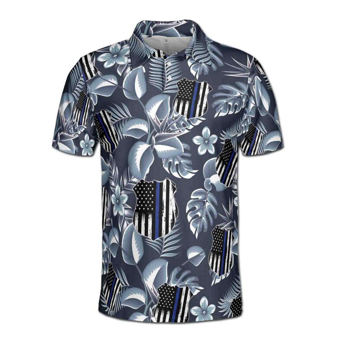 Thin Blue Line Tropical Pattern 4th of July Independence Day Men's Polo Shirt S-5XL