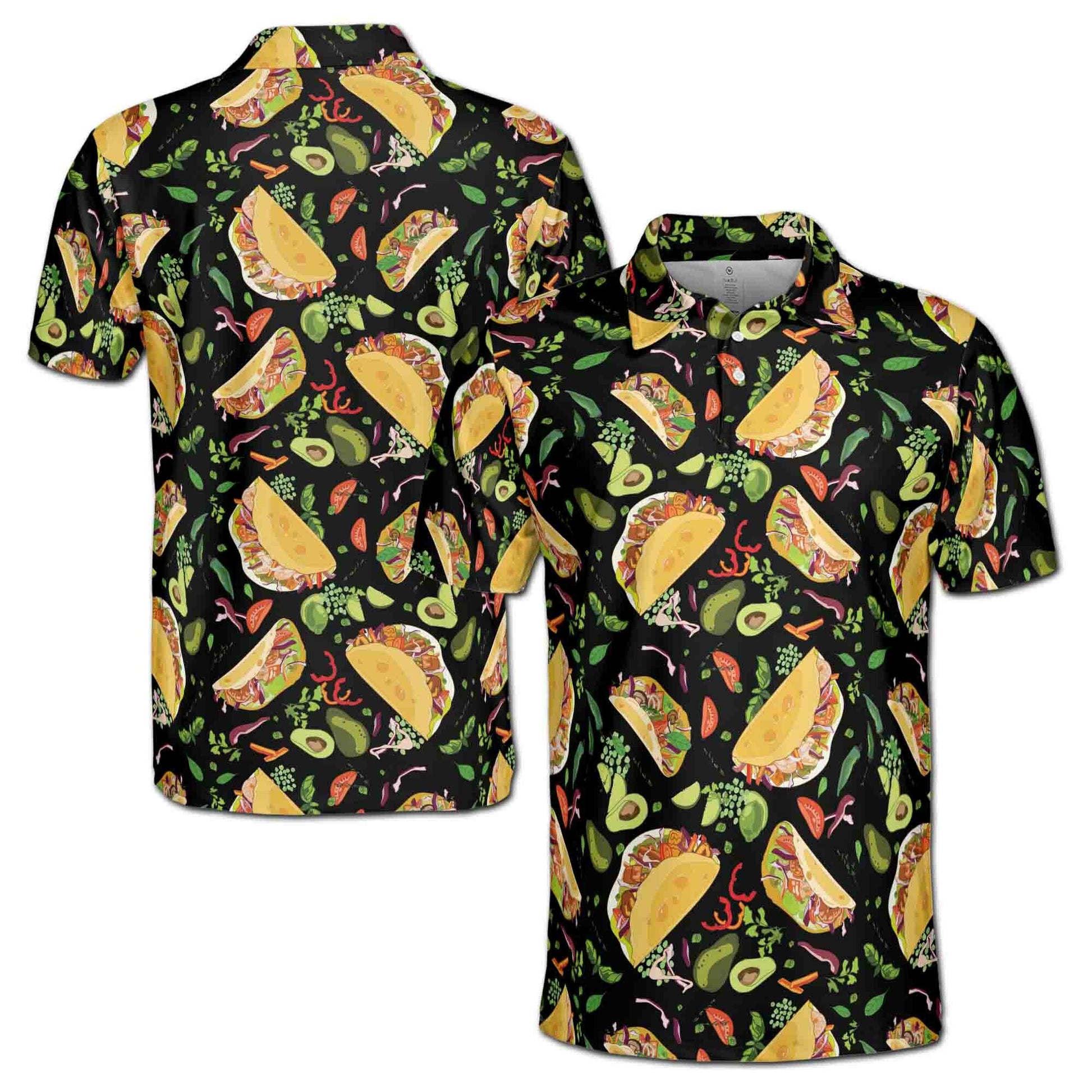 Funny Colorful Tacos Tequila Avocado Doodle Golf Men's Polo Shirt S-5XL