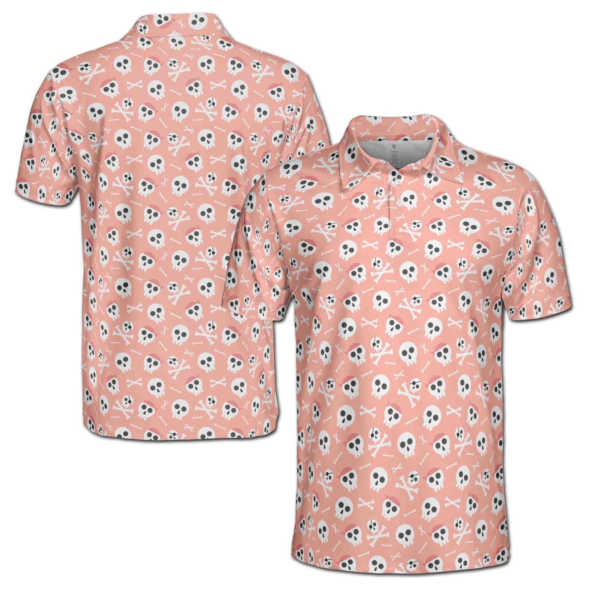 Funny Cute Pirate Skull Doodle Pink Men's Polo Shirt S-5XL