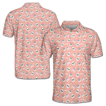 Funny Cute Pirate Skull Doodle Pink Men's Polo Shirt S-5XL