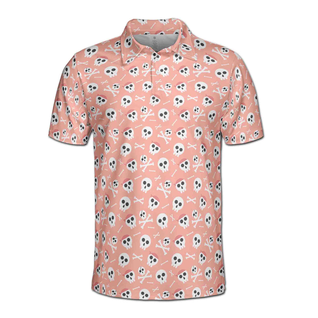 Funny Cute Pirate Skull Doodle Pink Men's Polo Shirt S-5XL