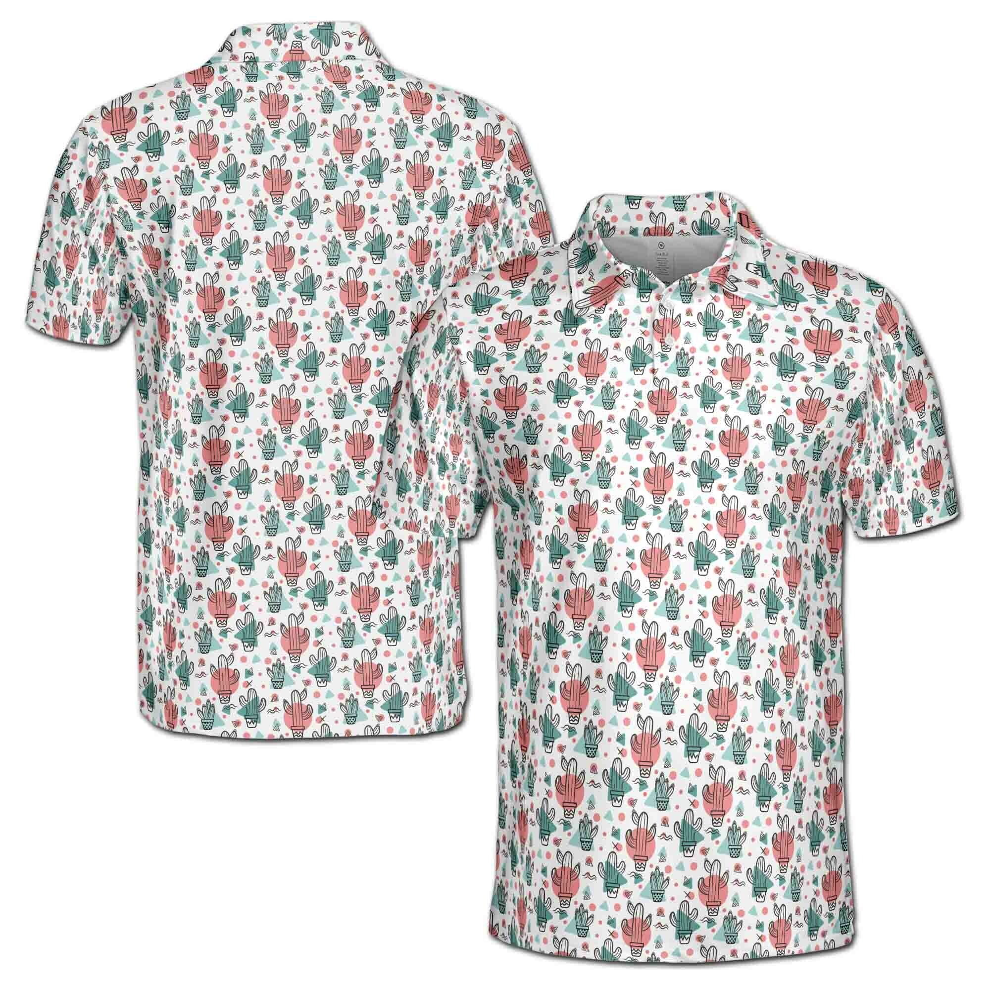 Funny Colorful Tiny Cactus Doodle Golf Men's Polo Shirt S-5XL