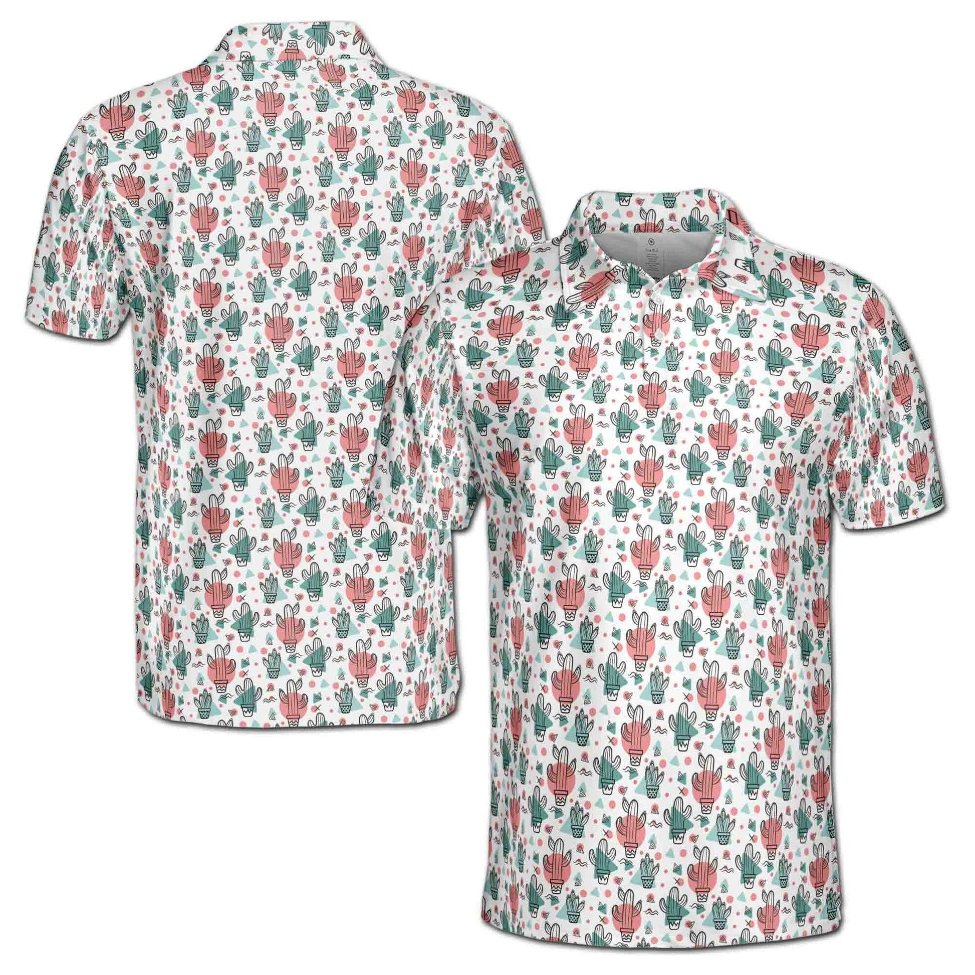 Funny Colorful Tiny Cactus Doodle Golf Men's Polo Shirt S-5XL