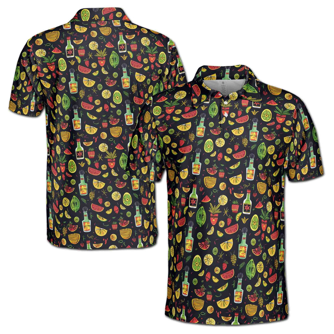 Funny Party Cocktail Tequilla Fruit Wine Doodle Golf Beach Men's Polo Shirt S-5XL