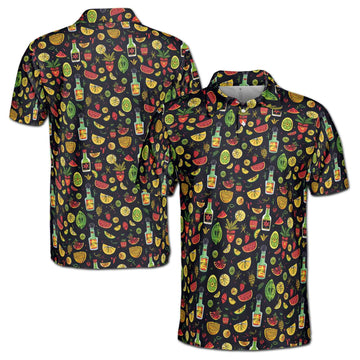 Funny Party Cocktail Tequilla Fruit Wine Doodle Golf Beach Men's Polo Shirt S-5XL