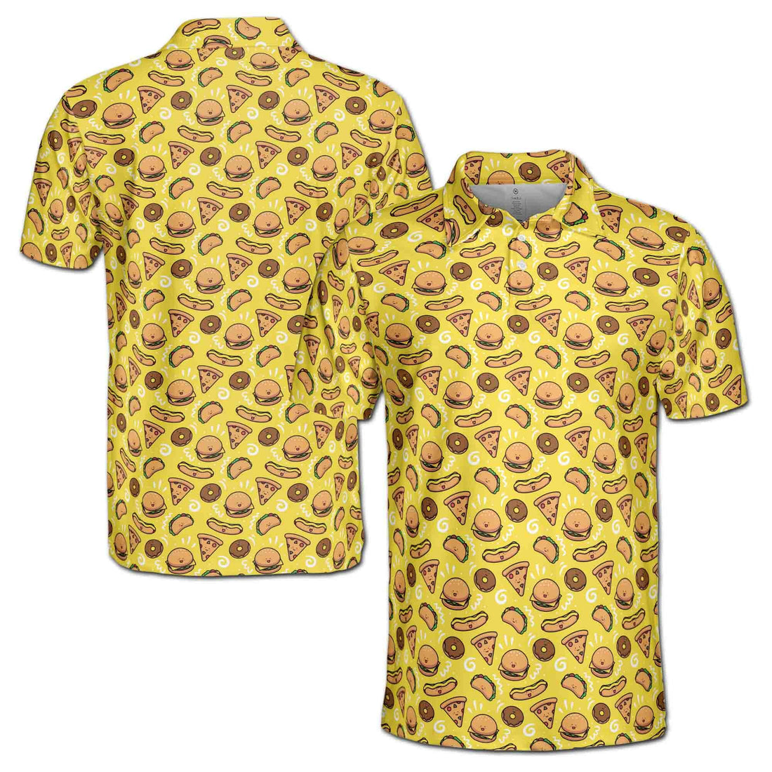 Funny Yellow Pizza Burger Donut Hotdog Doodle Foods Lover Golf Men's Polo Shirt S-5XL
