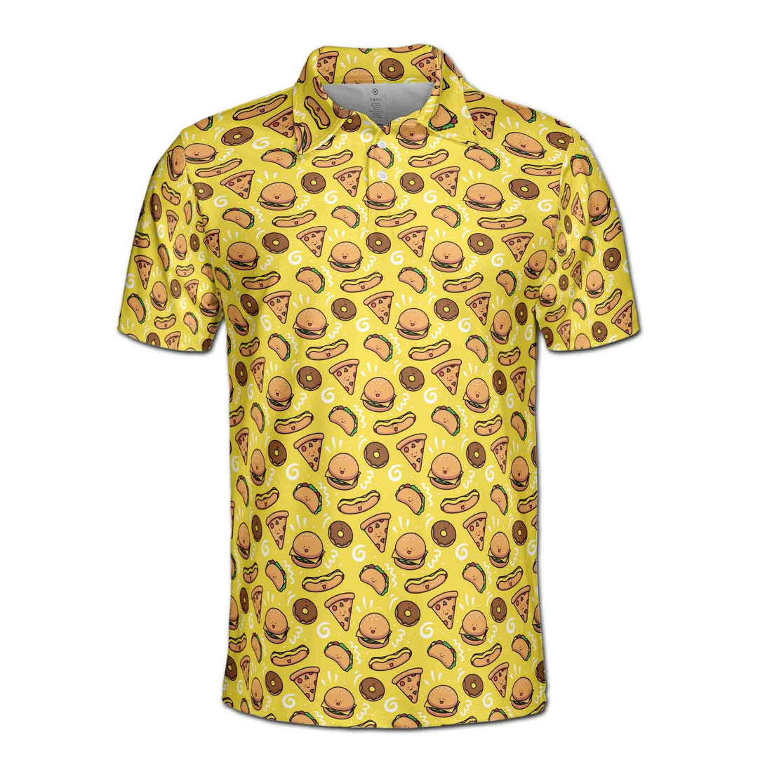 Funny Yellow Pizza Burger Donut Hotdog Doodle Foods Lover Golf Men's Polo Shirt S-5XL