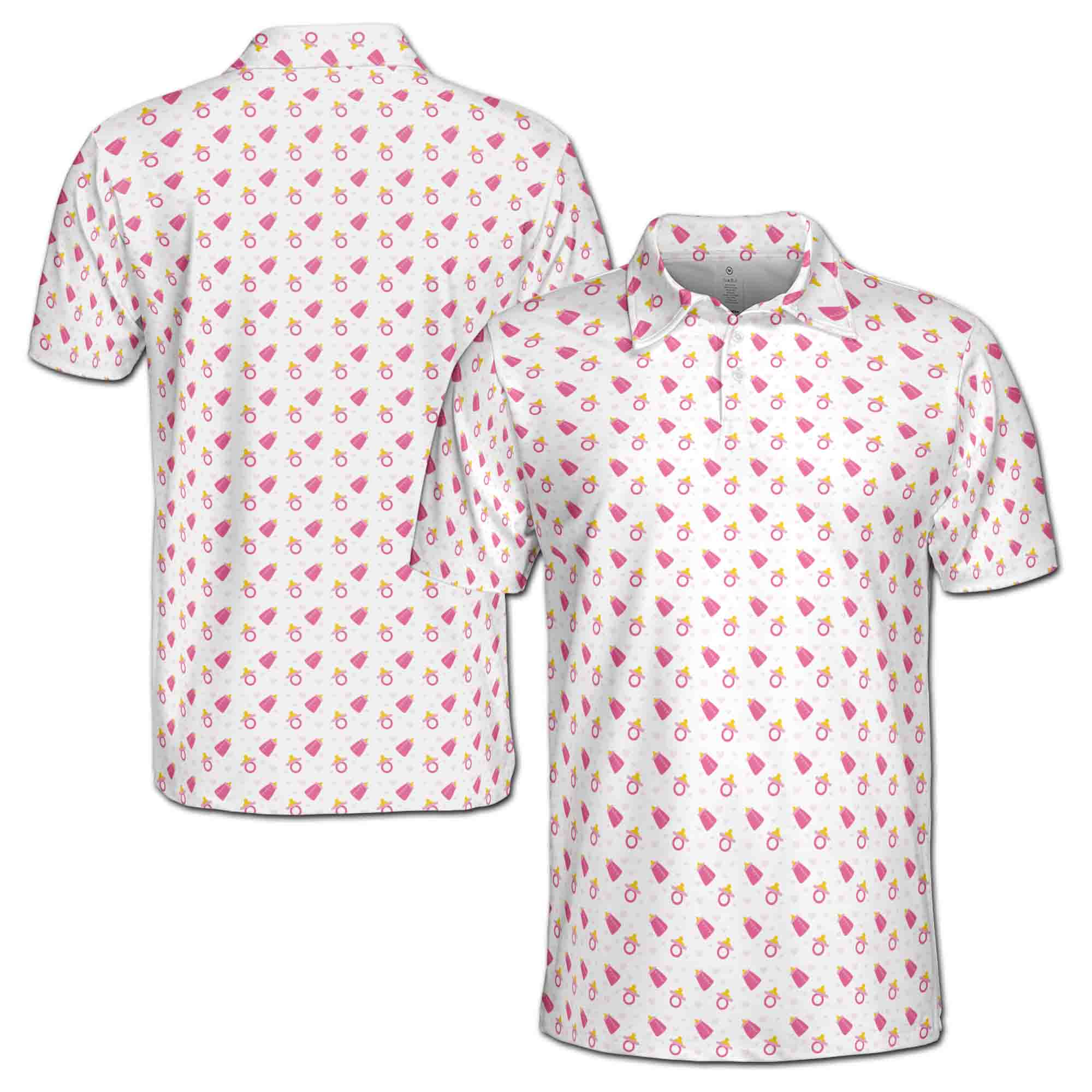 Funny Pink Baby Pacifiers and Bottles Baby Reveal Golf Men's Polo Shirt S-5XL