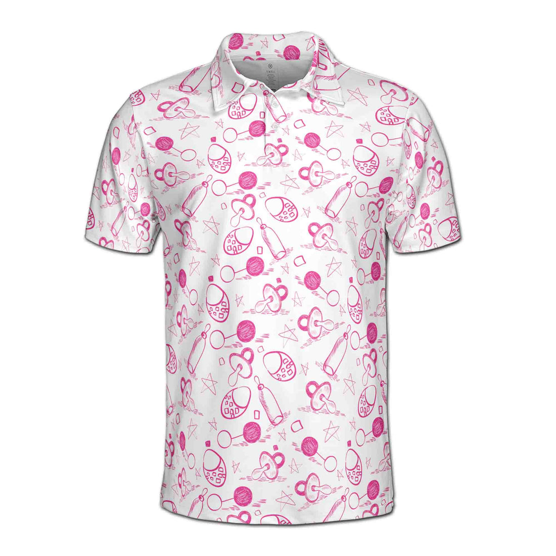 Funny Baby Pacifiers and Bottles Baby Reveal Day Men's Polo Shirt S-5XL