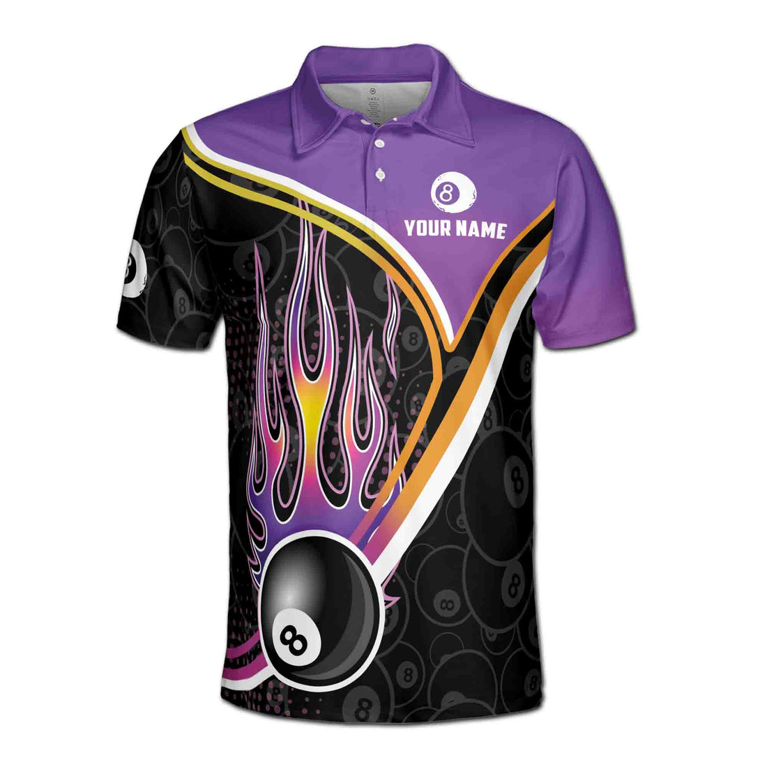 Customized Name Billiard 8 Balls Purple Pool Lover Men's Polo Shirt S-5XL