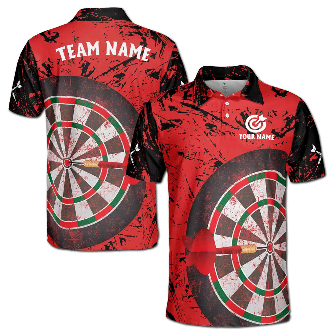 Custom Name Red Pattern Darts Player Darts Men's Polo Shirt S-5XL