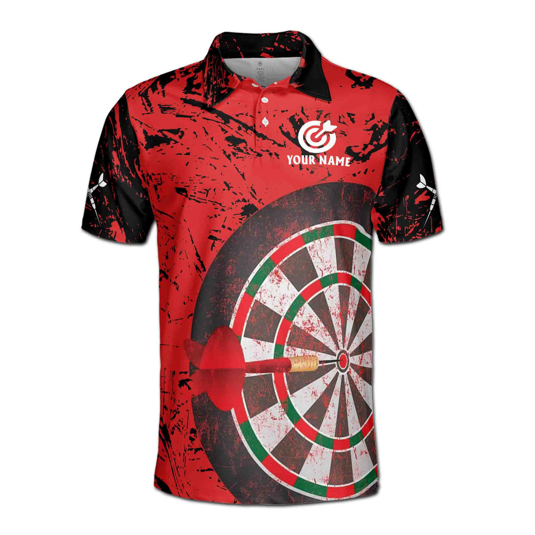Custom Name Red Pattern Darts Player Darts Men's Polo Shirt S-5XL