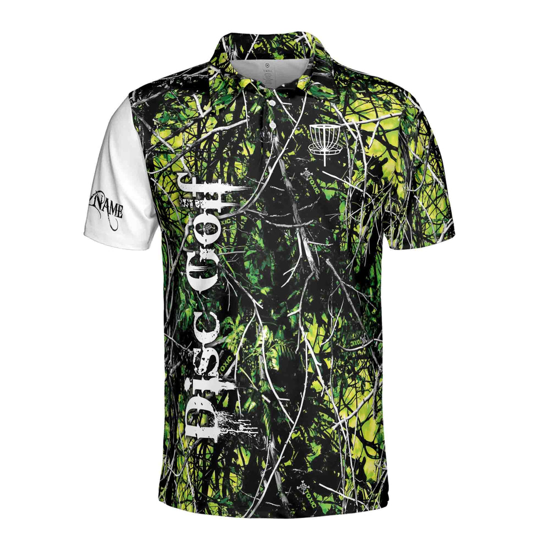 Custom Name Dark Green Jungle Deep Heart Disc Golf Men's Polo Shirt S-5XL