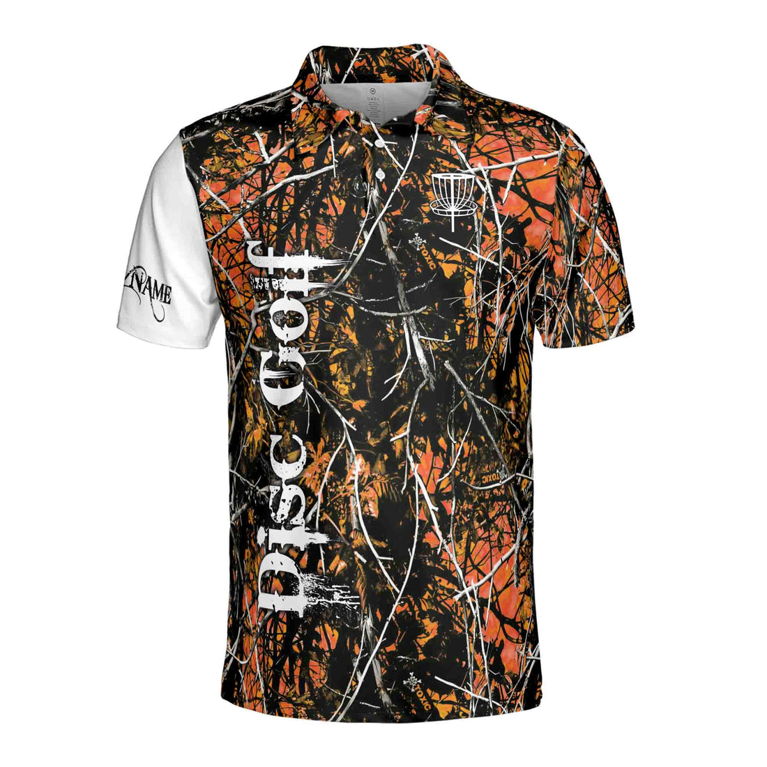 Custom Name Dark Orange Jungle Deep Heart Disc Golf Men's Polo Shirt S-5XL