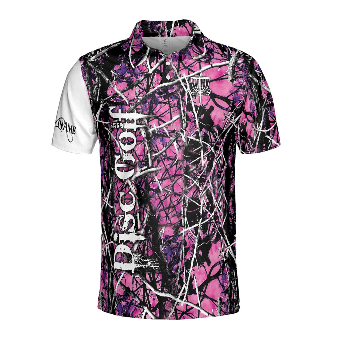 Custom Name Dark Pink Jungle Deep Heart Disc Golf Men's Polo Shirt S-5XL