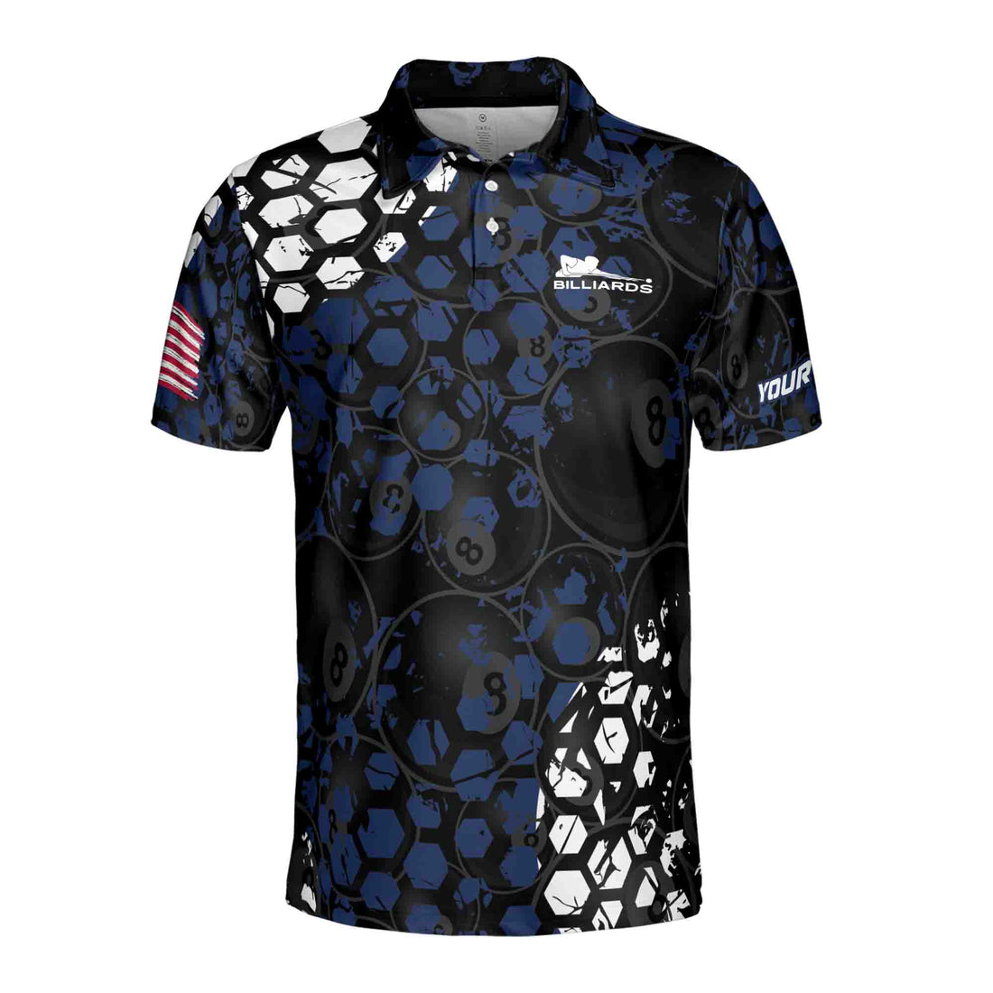 Custom Name, Team Name Blue Hive Billiard 8 Ball Men's Polo Shirt S-5XL