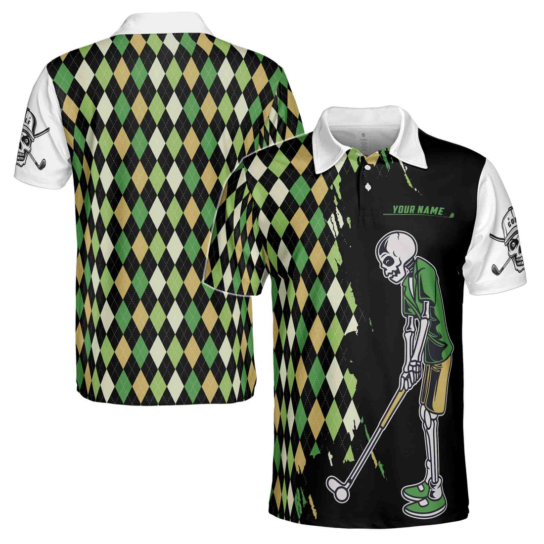 Custom Name Funny Golf Zombie Argile Men's Polo Shirt S-5XL