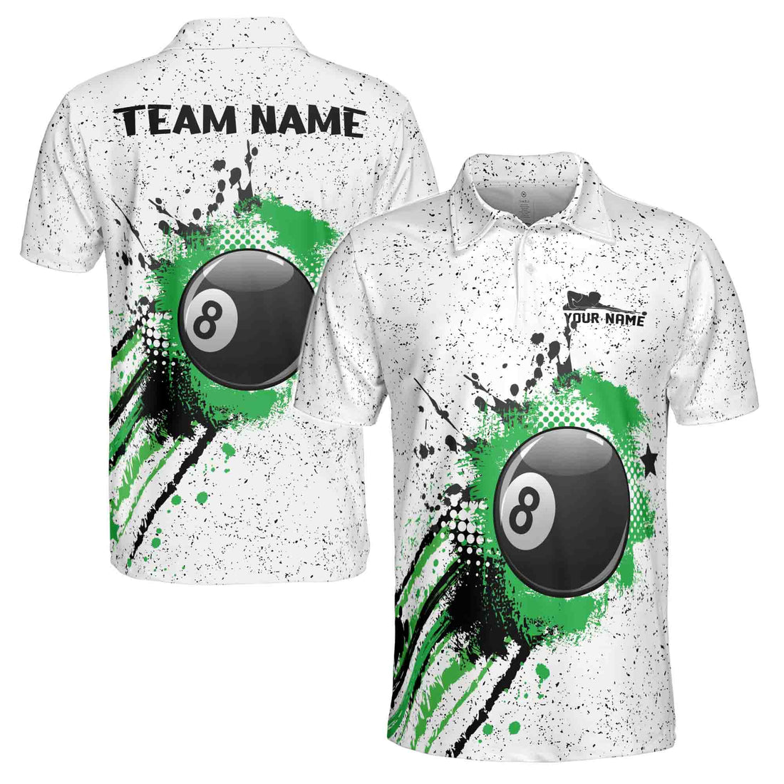 Custom Name Team Name Water Color 8 Balls Billiard Men's Polo Shirt S-5XL